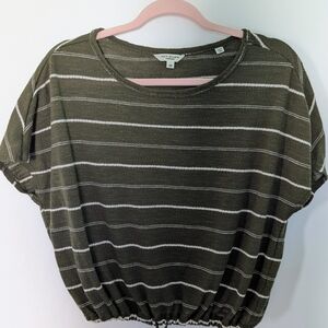 Max Studio Khaki and Cream Striped Short Sleeve Tee